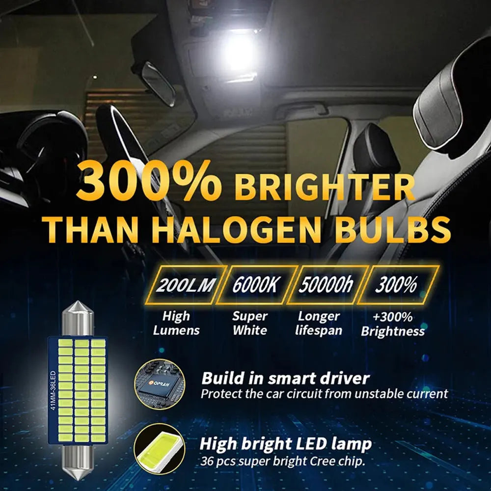 LED Light Bulbs  Canbus, C5W 12V 300LM 6500K White 31/36/39/41mm 2-20PCS