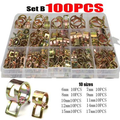 Spring Hose Clip Assortment Kit – Fuel, Oil & Water Line Clamps for Cars & Trucks