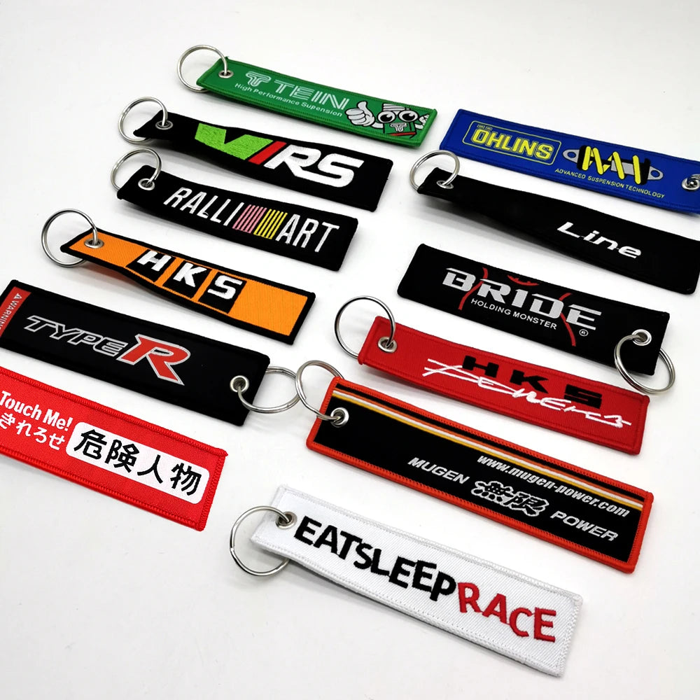Embroided Keychain - Type R, Eat Sleep Race, HKS, BIRDE, Tein and more!