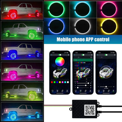 Car Hub Wheel Ring APP/Remote Control RGB Kit Waterproof LED Light