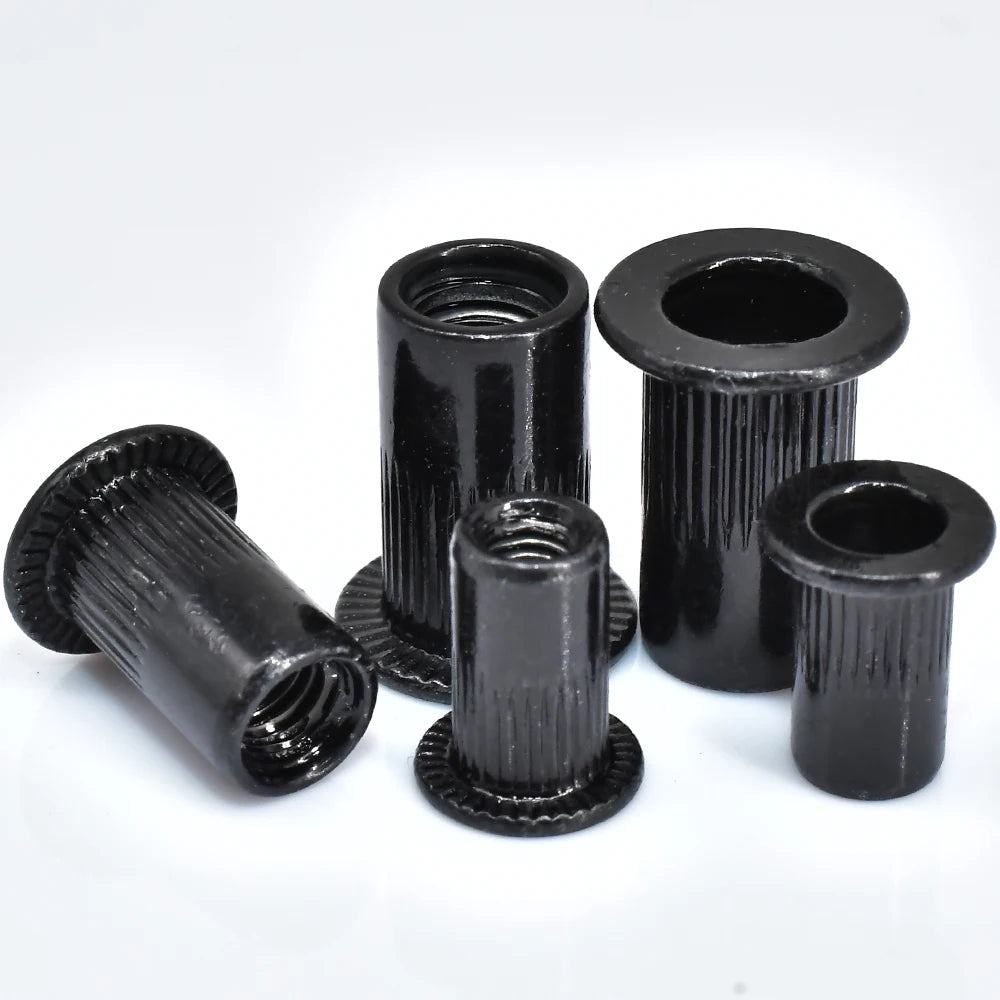 Flat Rivet Nut M3-M12 5-50pcs, Black Carbon Steel, Threaded Rivet Nut Insert