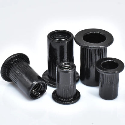 Flat Rivet Nut M3-M12 5-50pcs, Black Carbon Steel, Threaded Rivet Nut Insert