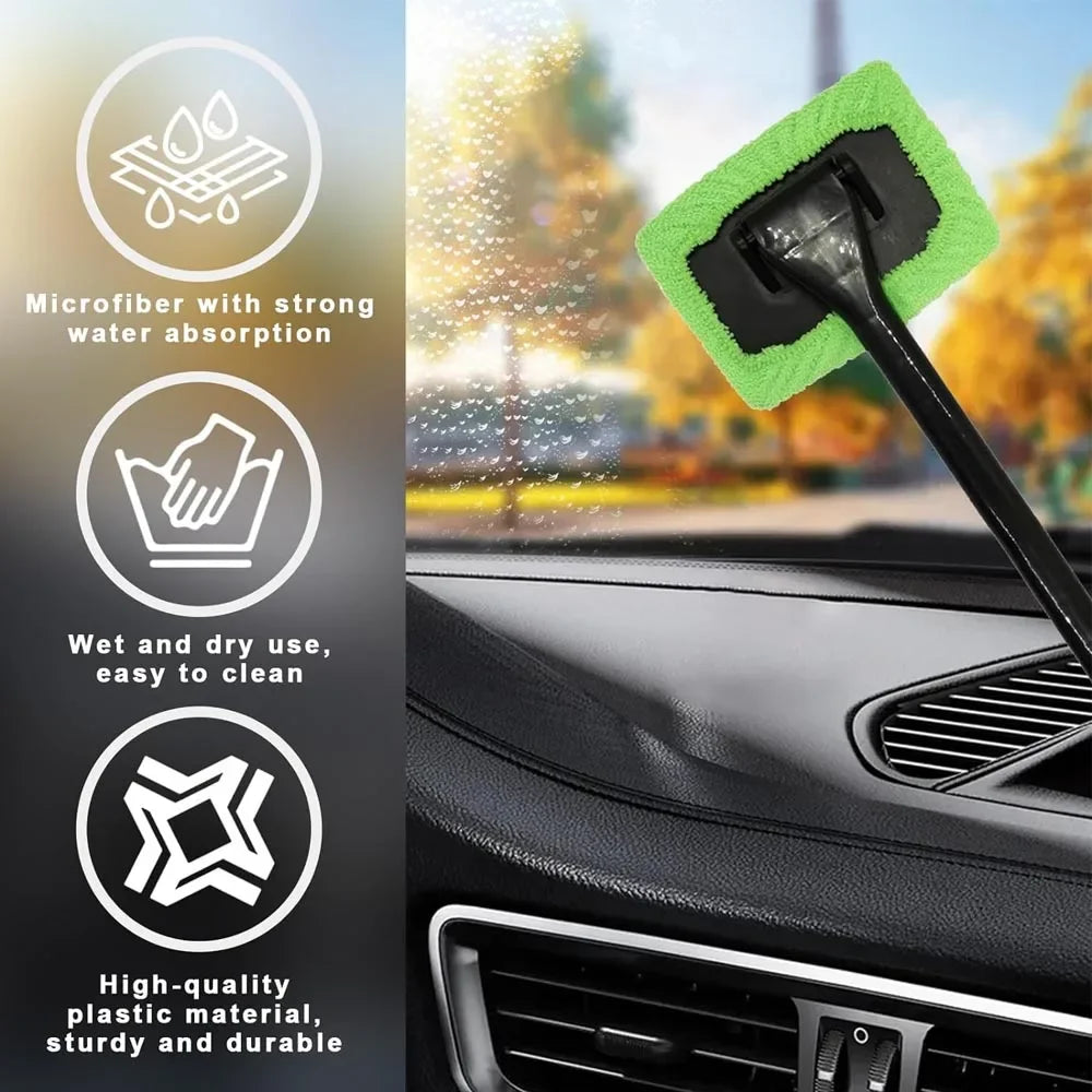 Long-Handle Windshield Cleaning Brush Kit – Microfiber Interior Glass Wash Tool