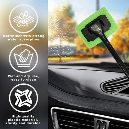 Long-Handle Windshield Cleaning Brush Kit – Microfiber Interior Glass Wash Tool