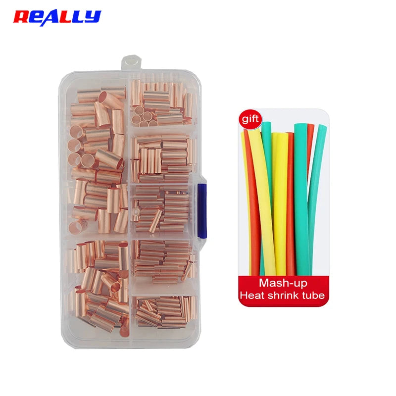 Copper Crimp Connector, Electrical Terminal Butt, Assortment Kit 7 Size, 250Pcs