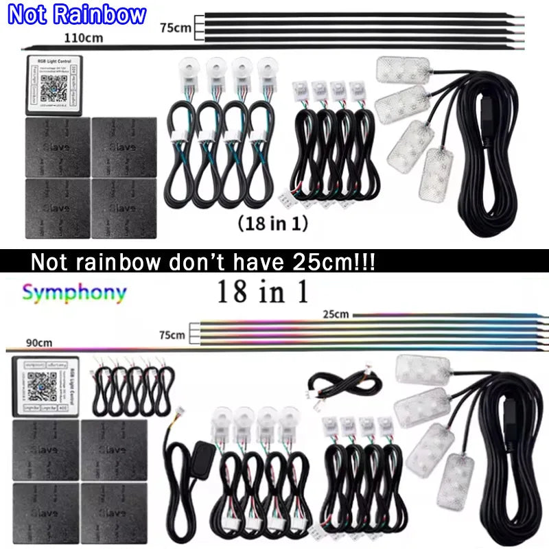 Car Ambient Interior lighting 6/10/14/18pc Led Car Ambient Lights RGB 213 64 Color