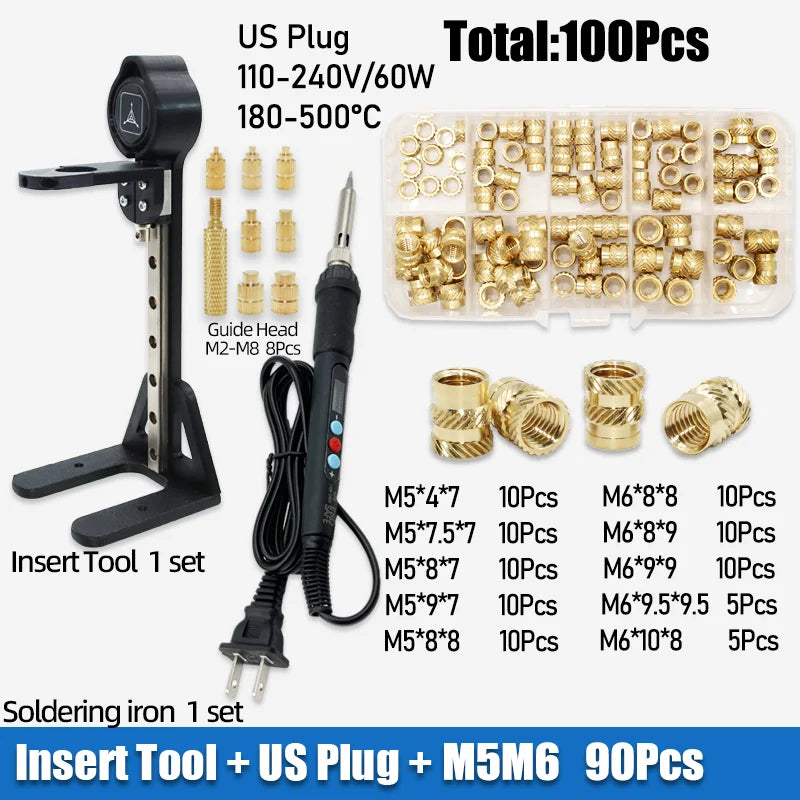 Heat Set Insert Kit with Stand – M2-M6 Brass Threaded Inserts, up to 1040 Pieces