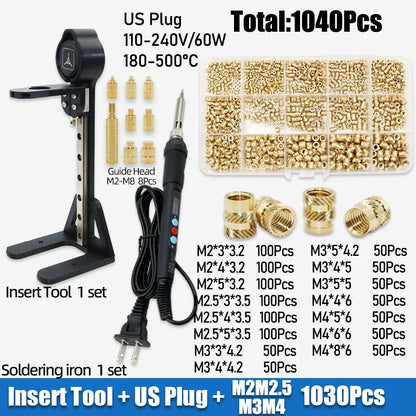 Heat Set Insert Kit with Stand – M2-M6 Brass Threaded Inserts, up to 1040 Pieces