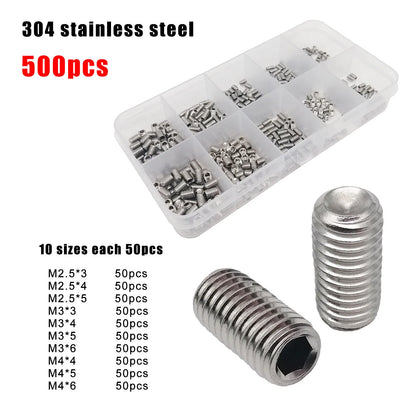 Allen Screw Hexagon Socket M2-M8, DIN916 Black Steel 304 Stainless, 500/1500pcs Assortment Kit