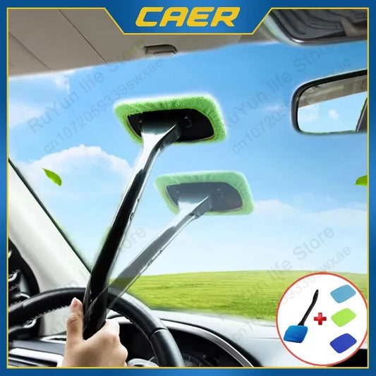 Long-Handle Windshield Cleaning Brush Kit – Microfiber Interior Glass Wash Tool