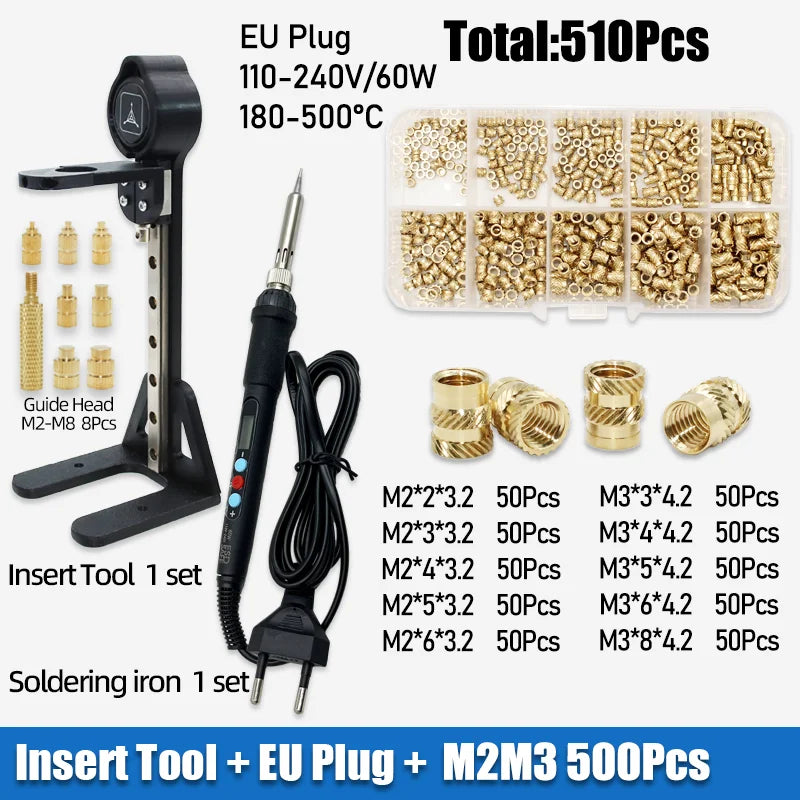 Heat Set Insert Kit with Stand – M2-M6 Brass Threaded Inserts, up to 1040 Pieces