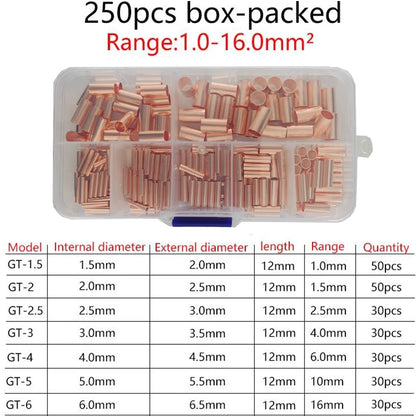 Copper Crimp Connector, Electrical Terminal Butt, Assortment Kit 7 Size, 250Pcs