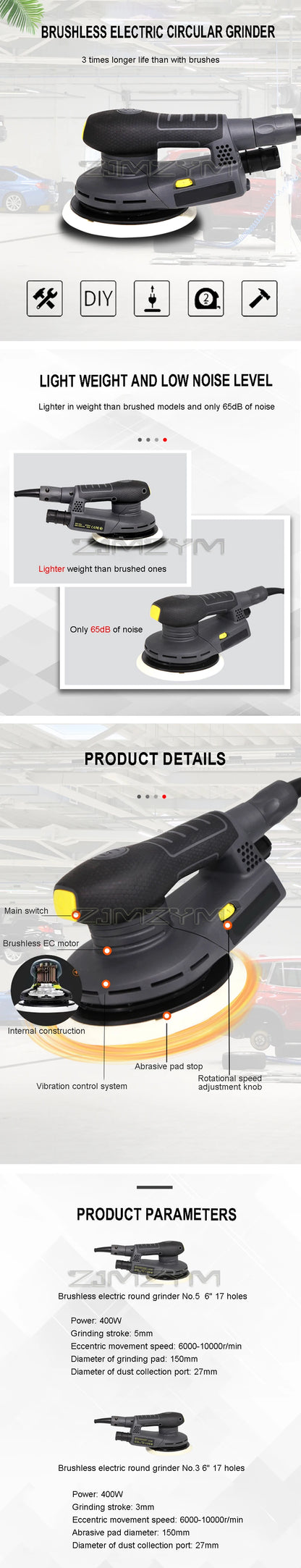 Electric Circular DA Sander Machine 150mm 6inch 17 holes Variable Speed