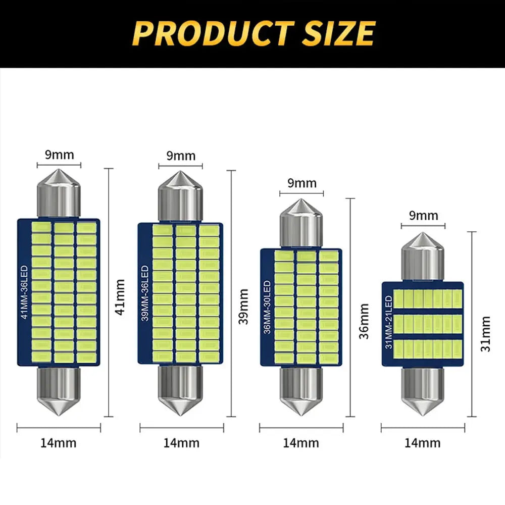 LED Light Bulbs  Canbus, C5W 12V 300LM 6500K White 31/36/39/41mm 2-20PCS