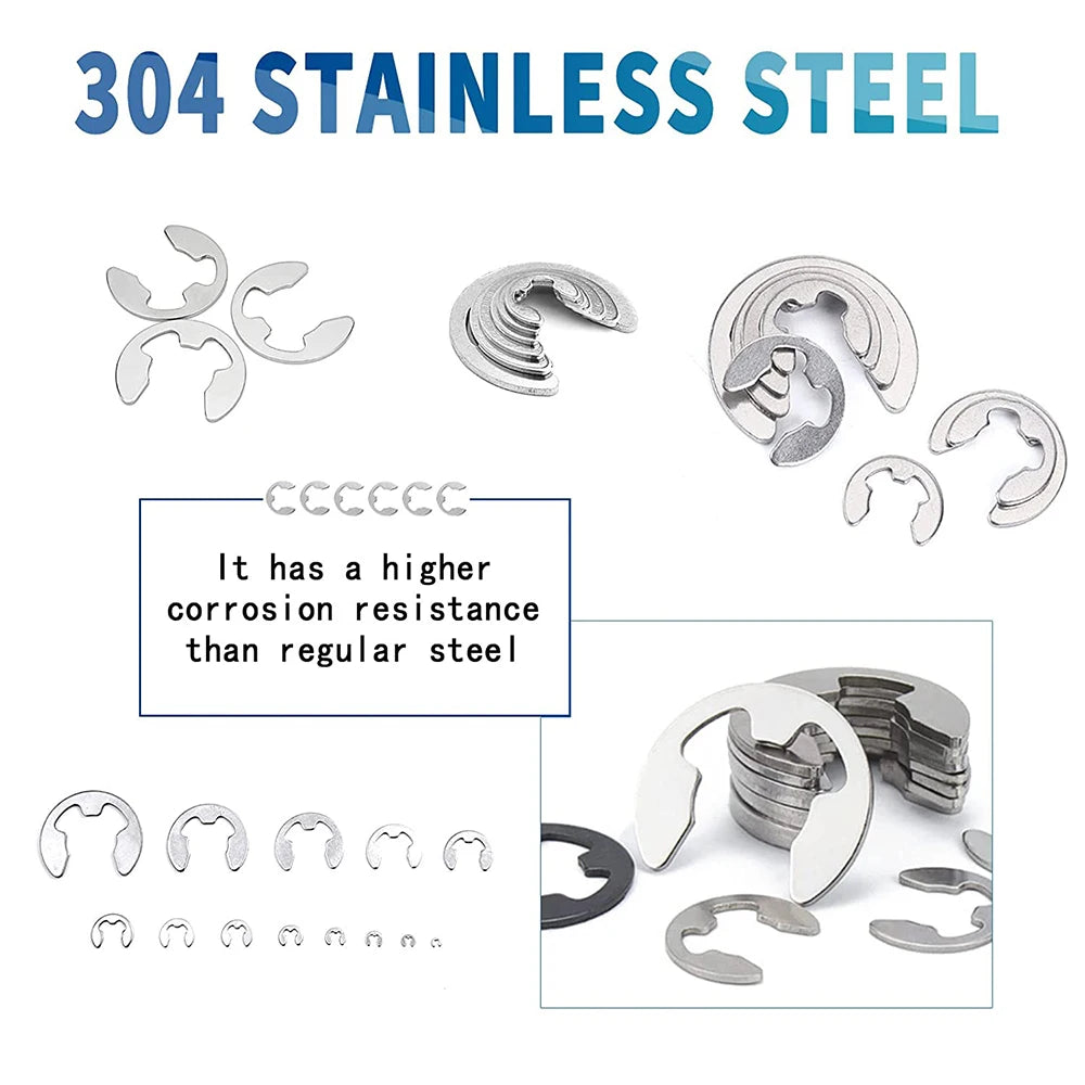 Stainless Steel E-Clip Retaining Ring Assortment