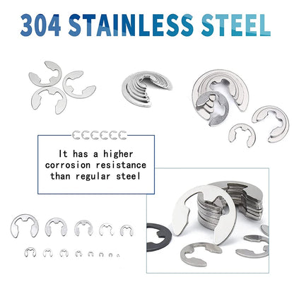 Stainless Steel E-Clip Retaining Ring Assortment