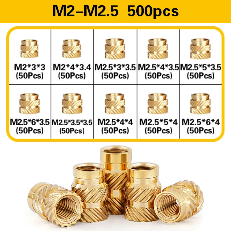 Screw Thread Hot Insert M2/2.5/3/4/5/6 Brass Knurled Nut Implant  for Plastic 3D Printing Assortment Kit