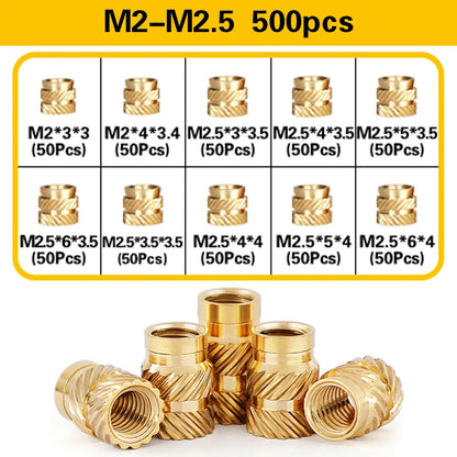 Screw Thread Hot Insert M2/2.5/3/4/5/6 Brass Knurled Nut Implant  for Plastic 3D Printing Assortment Kit