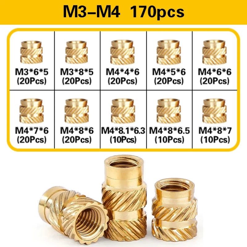 Screw Thread Hot Insert M2/2.5/3/4/5/6 Brass Knurled Nut Implant  for Plastic 3D Printing Assortment Kit