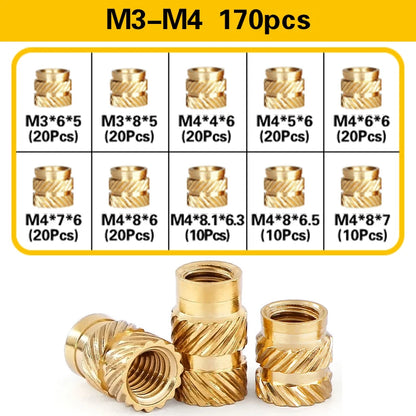 Screw Thread Hot Insert M2/2.5/3/4/5/6 Brass Knurled Nut Implant  for Plastic 3D Printing Assortment Kit