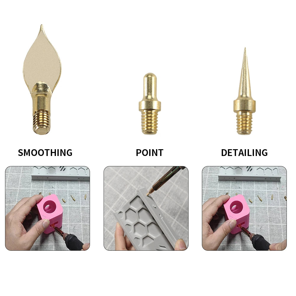 9-Piece Heat Insert & Finishing Tip Set – Brass Soldering Iron Tips for 3D Printing