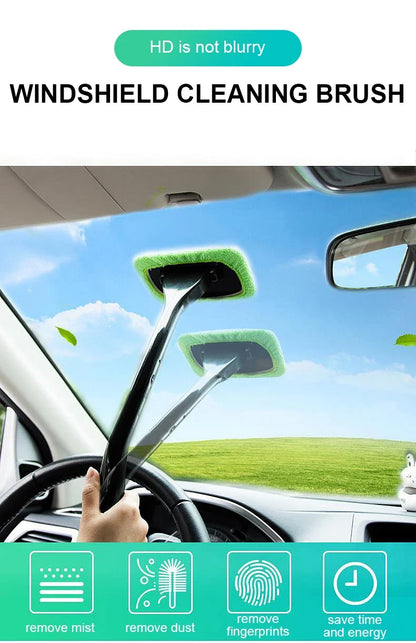 Long-Handle Windshield Cleaning Brush Kit – Microfiber Interior Glass Wash Tool