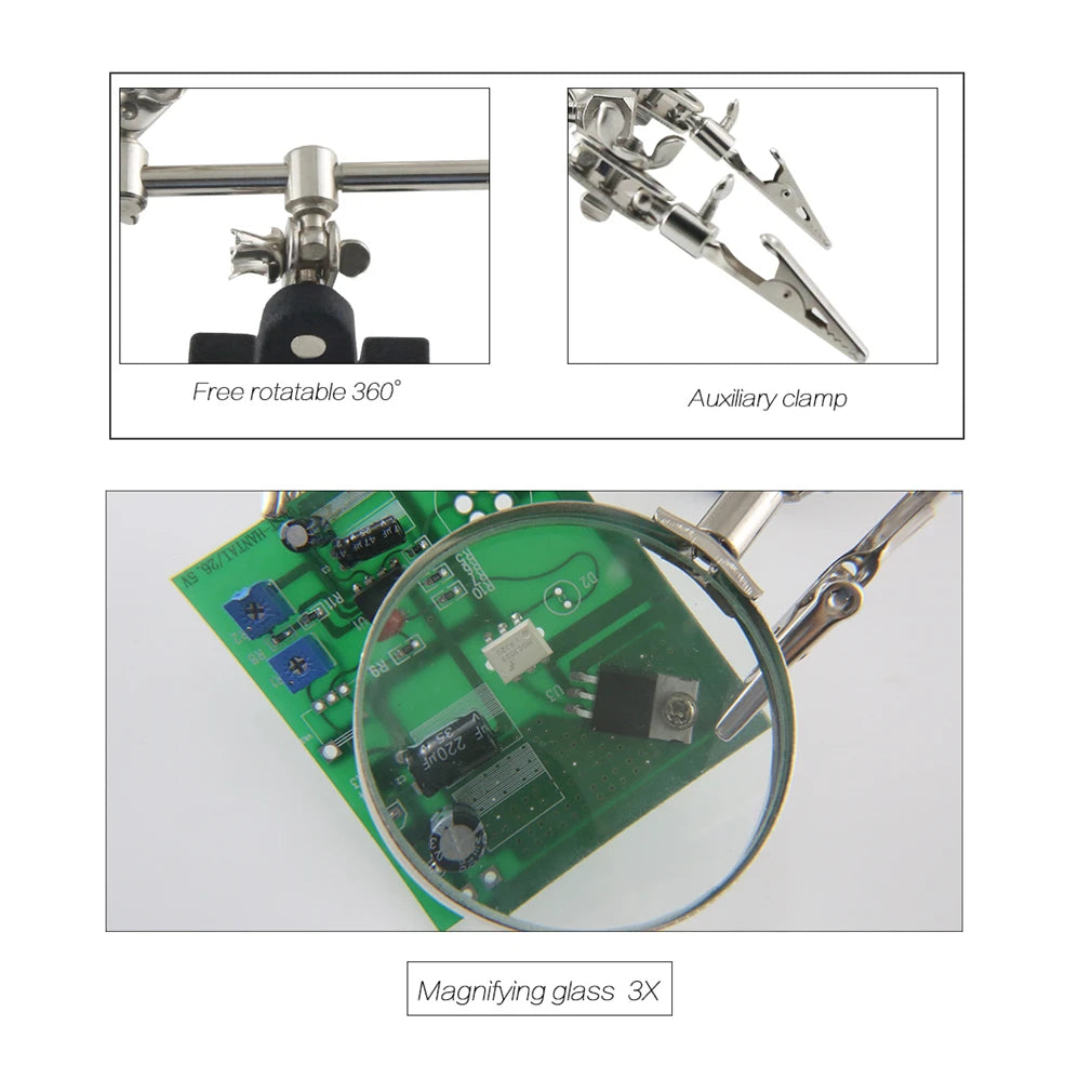 5X Helping Hands Magnifier Stand – Adjustable Alligator Clips for Soldering & Wiring Repair