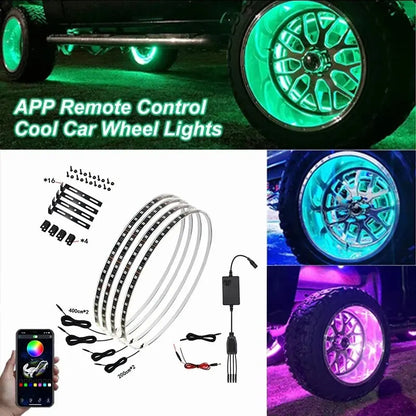 Car Hub Wheel Ring APP/Remote Control RGB Kit Waterproof LED Light