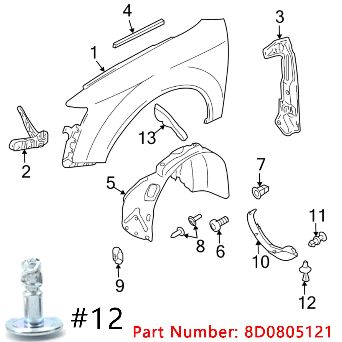 Screw Fasteners for VAG, VW, Audi, Skoda, Radiator Support, Undertrey, Splash Shield  no.8D0805960 no.8D0805121