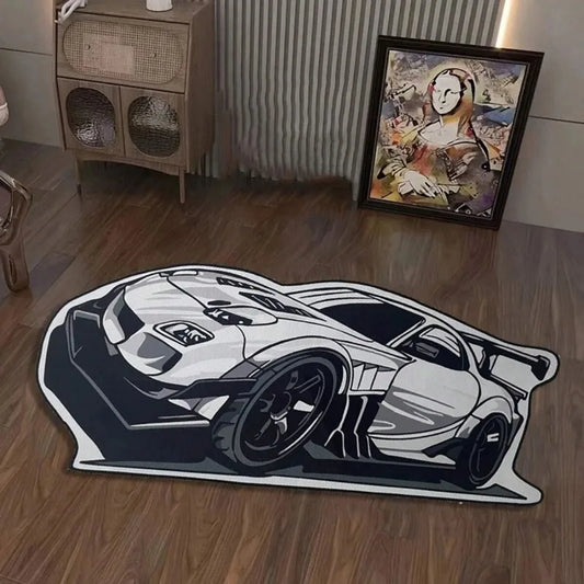 Sports Car Pattern Area Rug – Anti-Slip Decorative Floor Mat for Car Enthusiasts