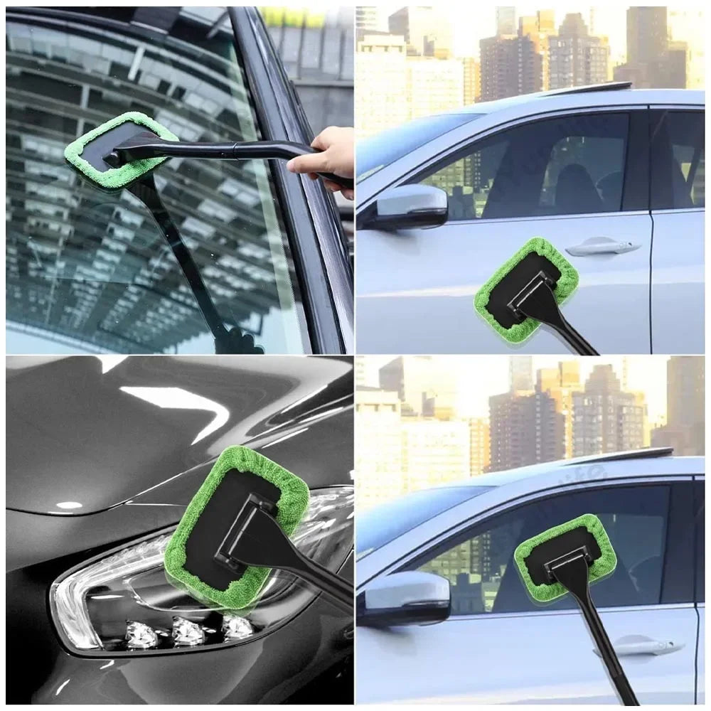Long-Handle Windshield Cleaning Brush Kit – Microfiber Interior Glass Wash Tool