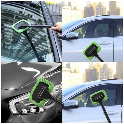 Long-Handle Windshield Cleaning Brush Kit – Microfiber Interior Glass Wash Tool
