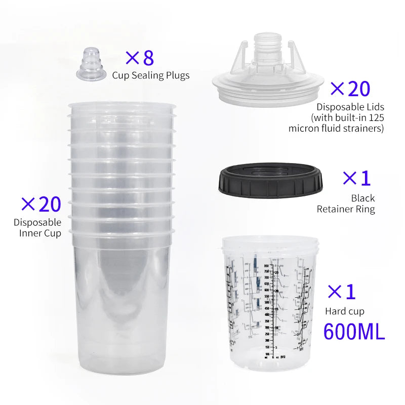 Disposable Paint Mixing Cup System – 160-800ml Graduated Spray Gun Cups