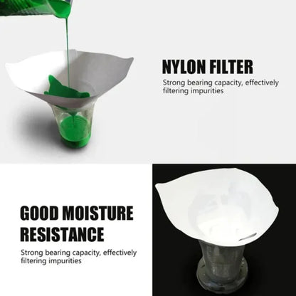 Disposable Paint Straining Funnel Filters – Conical Nylon Mesh for Spray Guns
