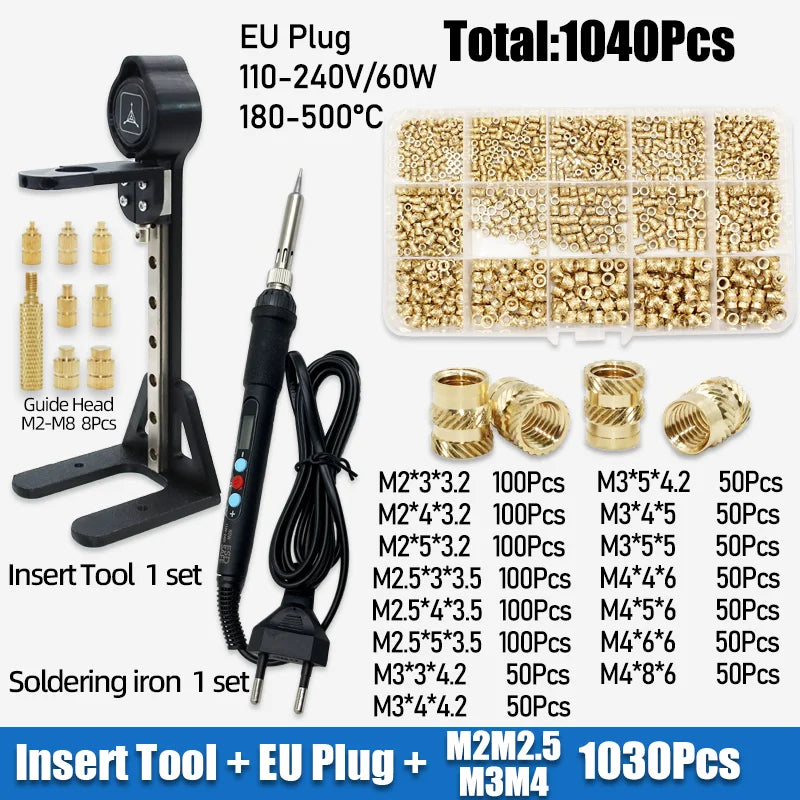 Heat Set Insert Kit with Stand – M2-M6 Brass Threaded Inserts, up to 1040 Pieces
