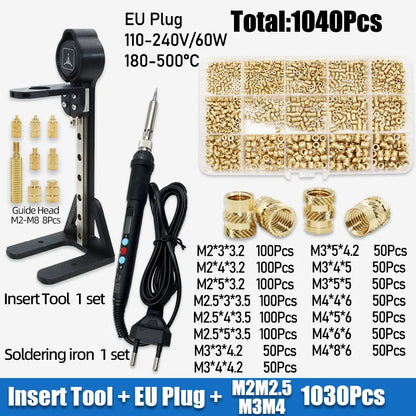 Heat Set Insert Kit with Stand – M2-M6 Brass Threaded Inserts, up to 1040 Pieces