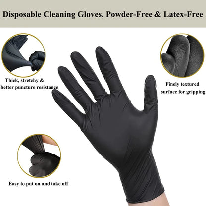 100pcs Black Nitrile Gloves – Disposable Textured Mechanic Gloves, Latex-Free