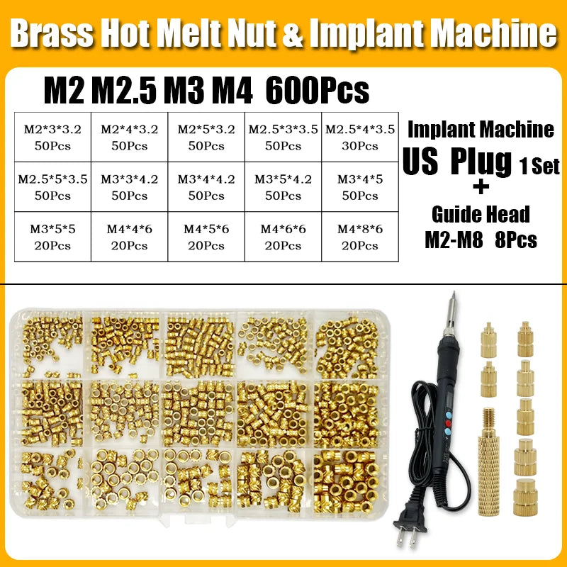 Screw Thread Hot Insert M2/2.5/3/4/5/6/8 Brass Knurled Nut Implant Machine