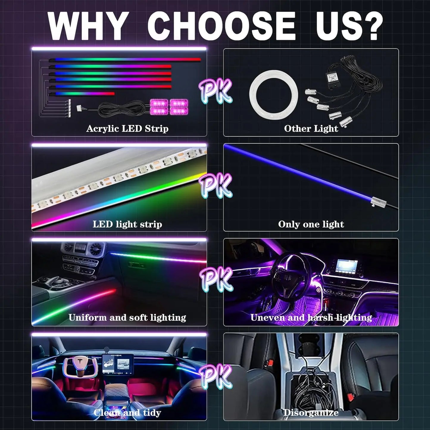 Car Ambient Interior lighting - App Control 22 In1 Full Color RGB Led Strip