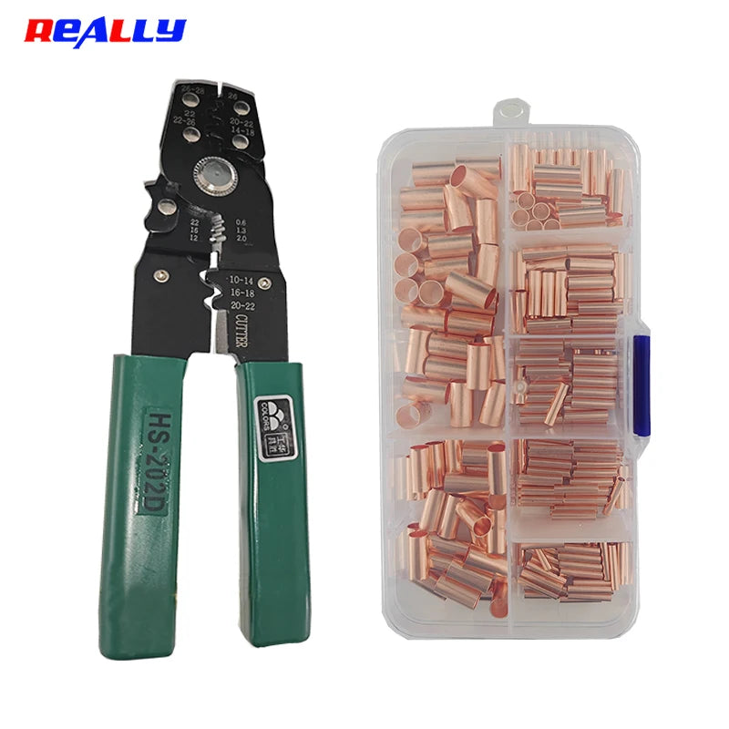 Copper Crimp Connector, Electrical Terminal Butt, Assortment Kit 7 Size, 250Pcs