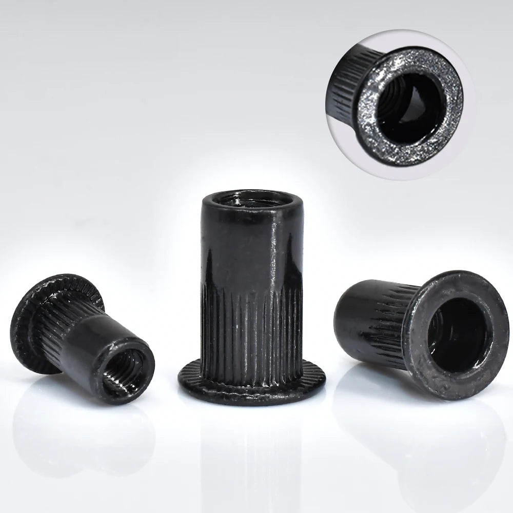 Flat Rivet Nut M3-M12 5-50pcs, Black Carbon Steel, Threaded Rivet Nut Insert