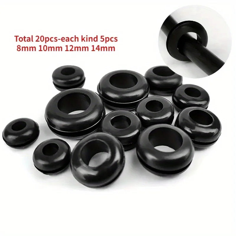 Rubber Washer Seals, Electrical Grommet Electrical, Black O Ring, 8/10/12/14mm, 20/40/60pcs Assortment Kit