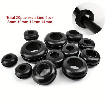 Rubber Washer Seals, Electrical Grommet Electrical, Black O Ring, 8/10/12/14mm, 20/40/60pcs Assortment Kit