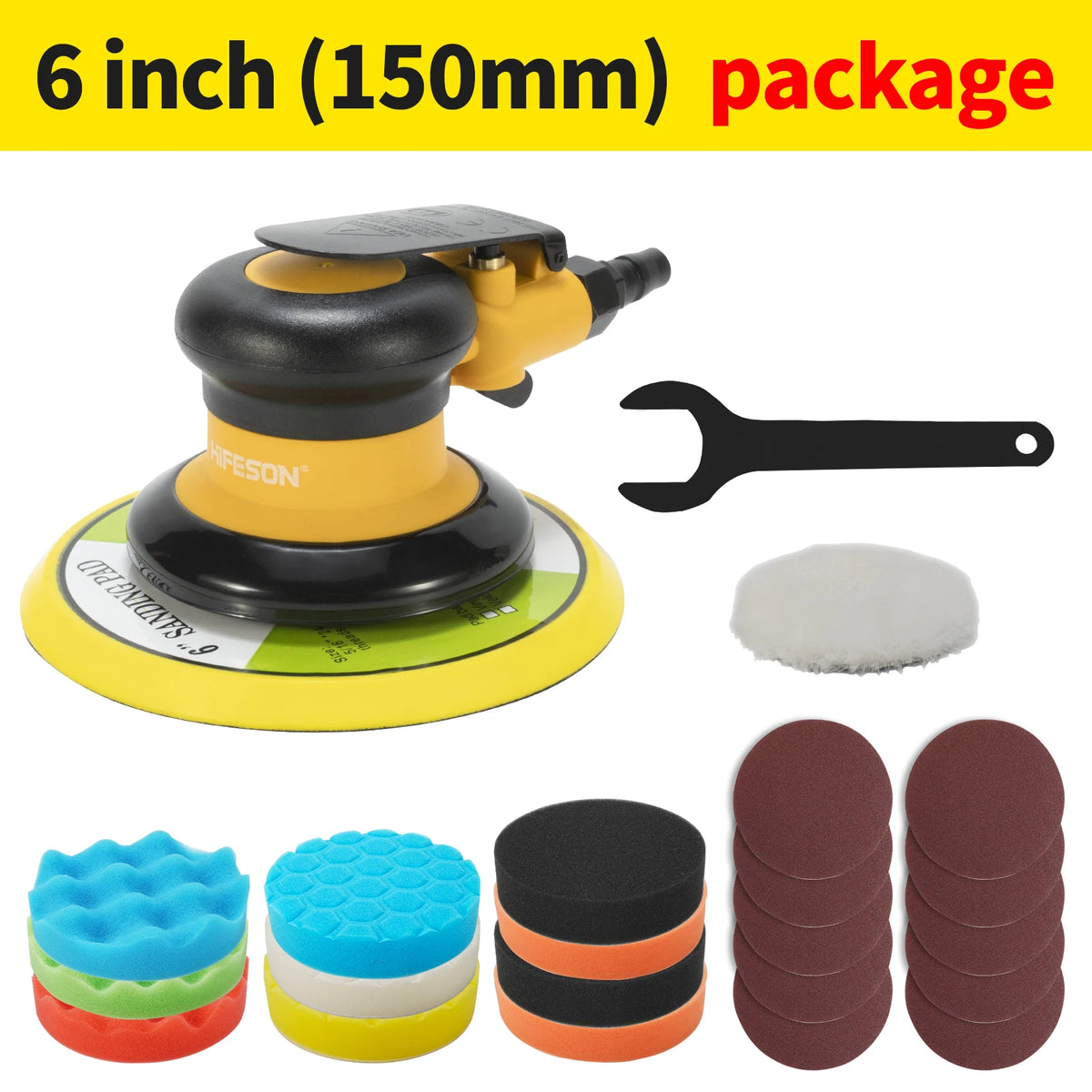 HIFESON Pneumatic Orbital Sander 125/150mm – Accessory Kit