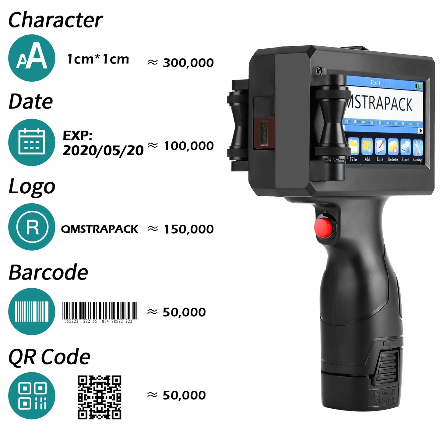 Handheld Inkjet Printer Gun for Text QR Barcode Batch Number Logo Date Label
