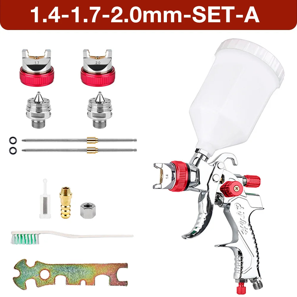 Professional HVLP Paint Spray Gun Kit – 1.4/1.7/2.0mm Nozzles, 600ml Cup