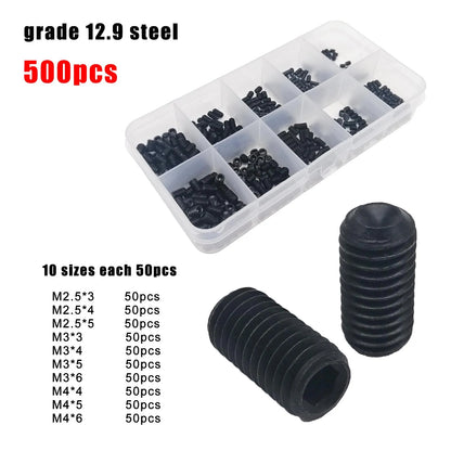 Allen Screw Hexagon Socket M2-M8, DIN916 Black Steel 304 Stainless, 500/1500pcs Assortment Kit