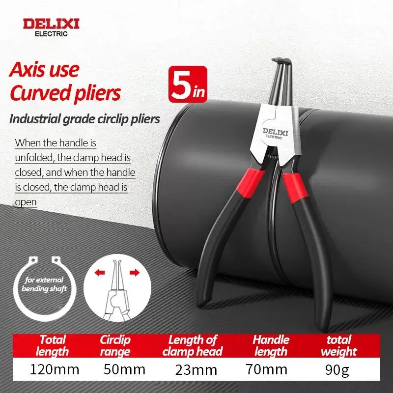DELIXI 5-in-1 Circlip Pliers Set – Retaining Ring Pliers for Shafts & Bores