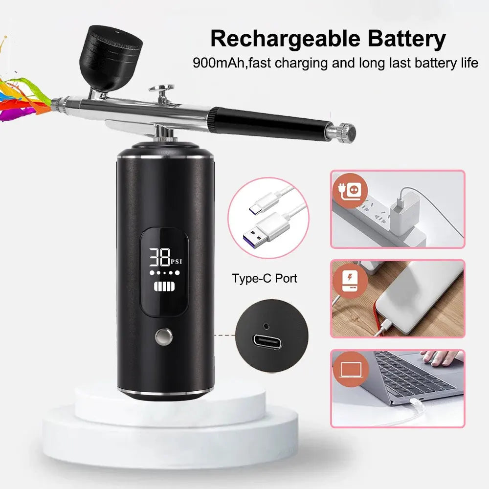 Portable Airbrush with Built-In Compressor – Rechargeable Kit for Custom Paint & Detailing