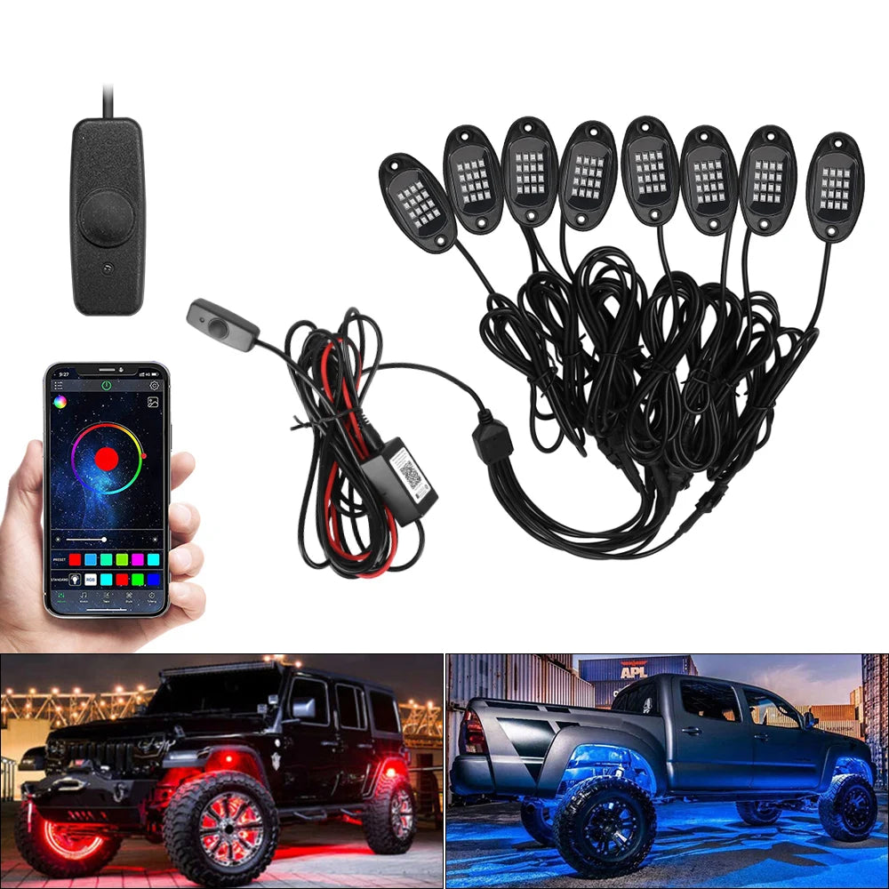 Car Chassis Light  RGB LED APP Control Music Sync 4/6/8pc